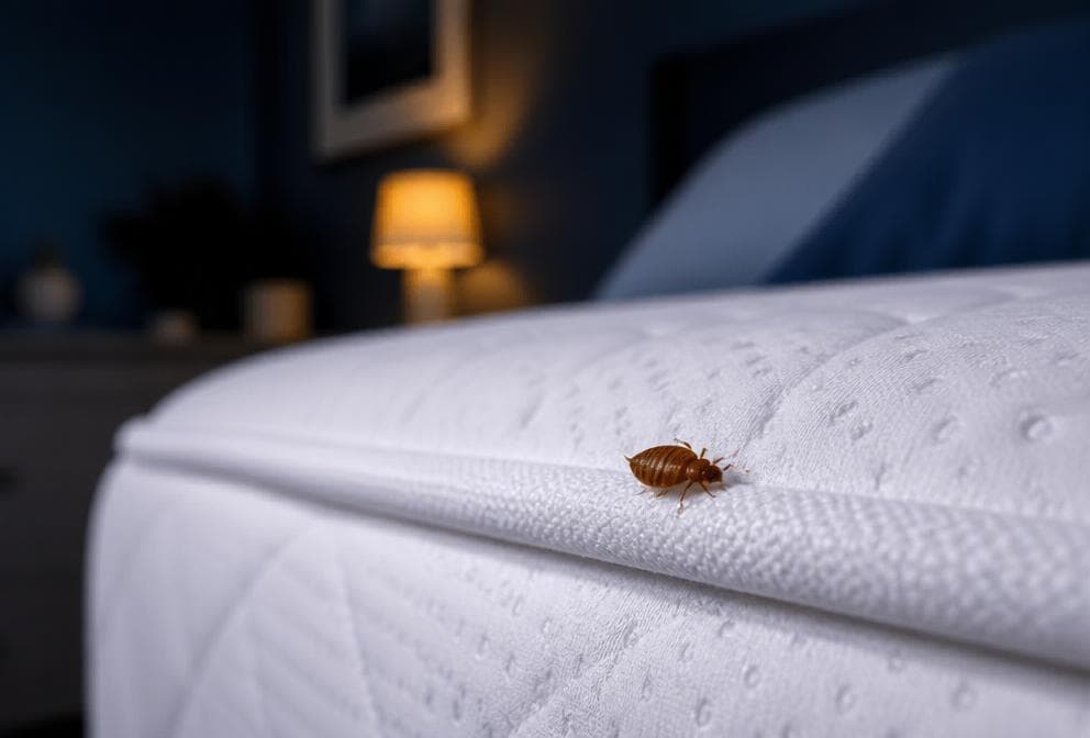 Technician inspecting a mattress seam for bed bugs