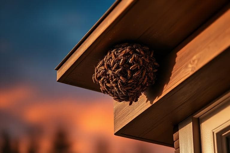 Wasp nest under a house eave