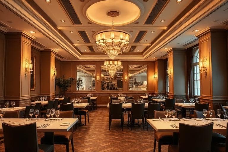 Empty London restaurant dining room prepared for a discreet pest control inspection