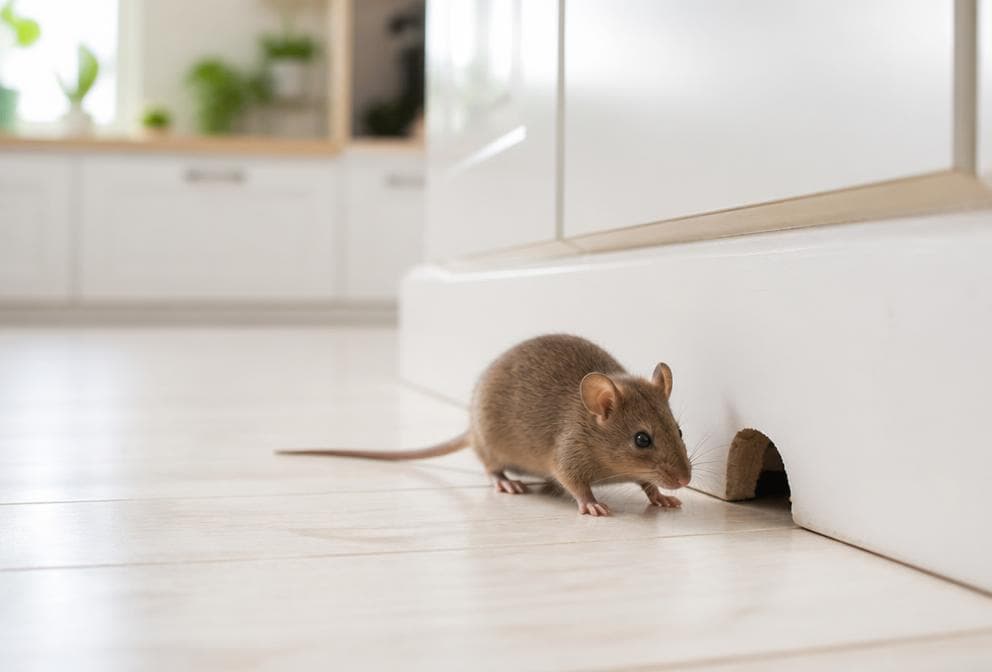 Mice at a kitchen skirting board entry point
