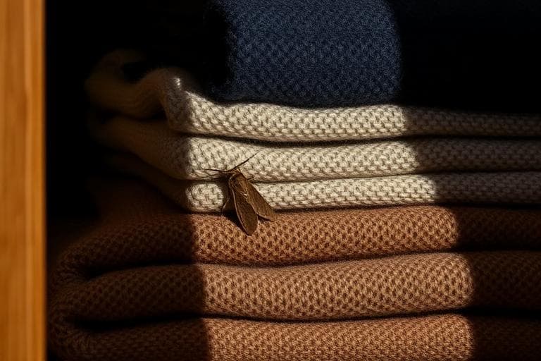 Clothes moth on folded wool garments
