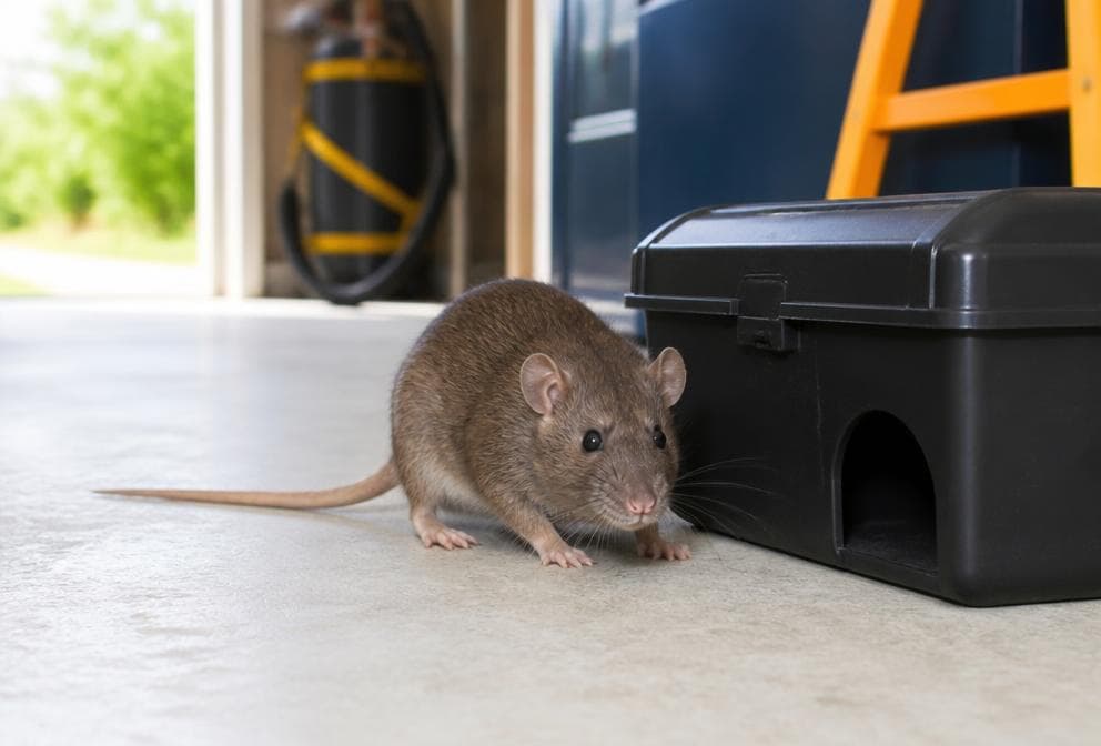Rats beside an exterior wall gap at night